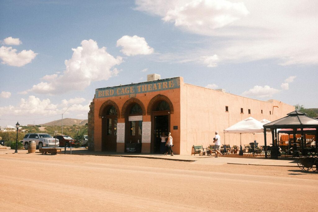 Exterior of Bird Cage Theatre in Tombstone, Arizona, capturing its Wild West charm.